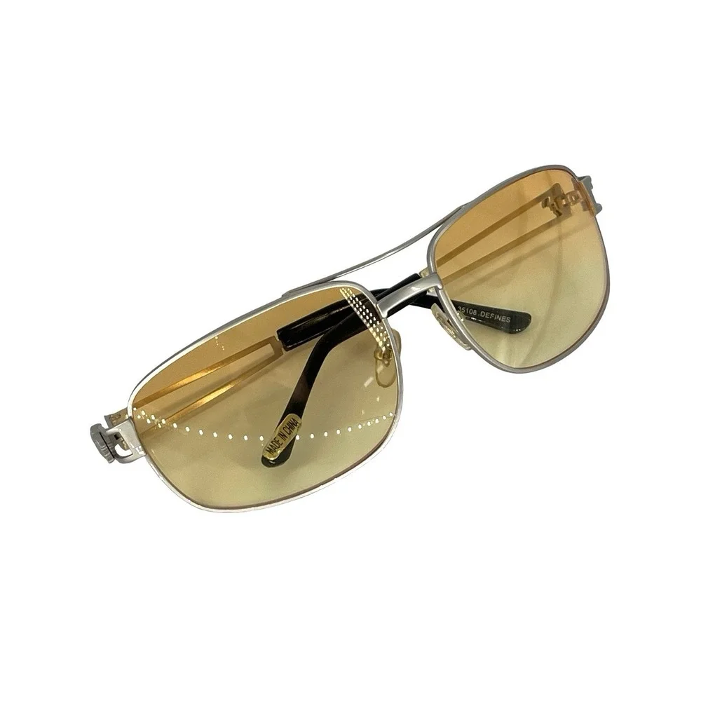 Vintage 70s Style Golden Aviator Sunglasses Silver Frame Amber Gradient NOS